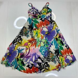 VINTAGE Jams World Sundress Tropical Isle Floral Dress Women Small Multicolor